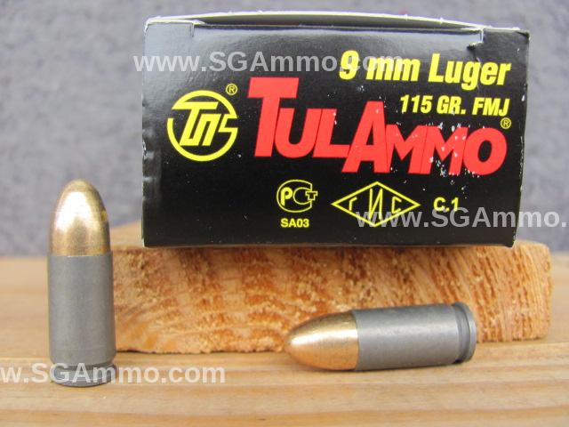 50 Round Box - 9mm Luger 115 Grain FMJ Steel Case Ammo Made by Tula in Russia 